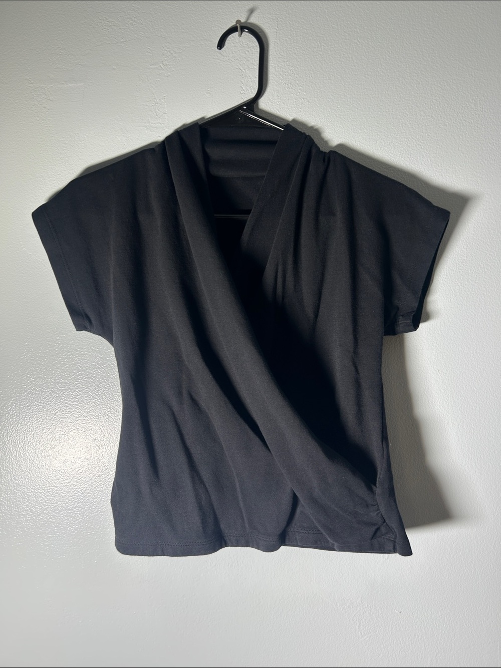 Anthropologie Black Draped Crossover Short-Sleeve Top